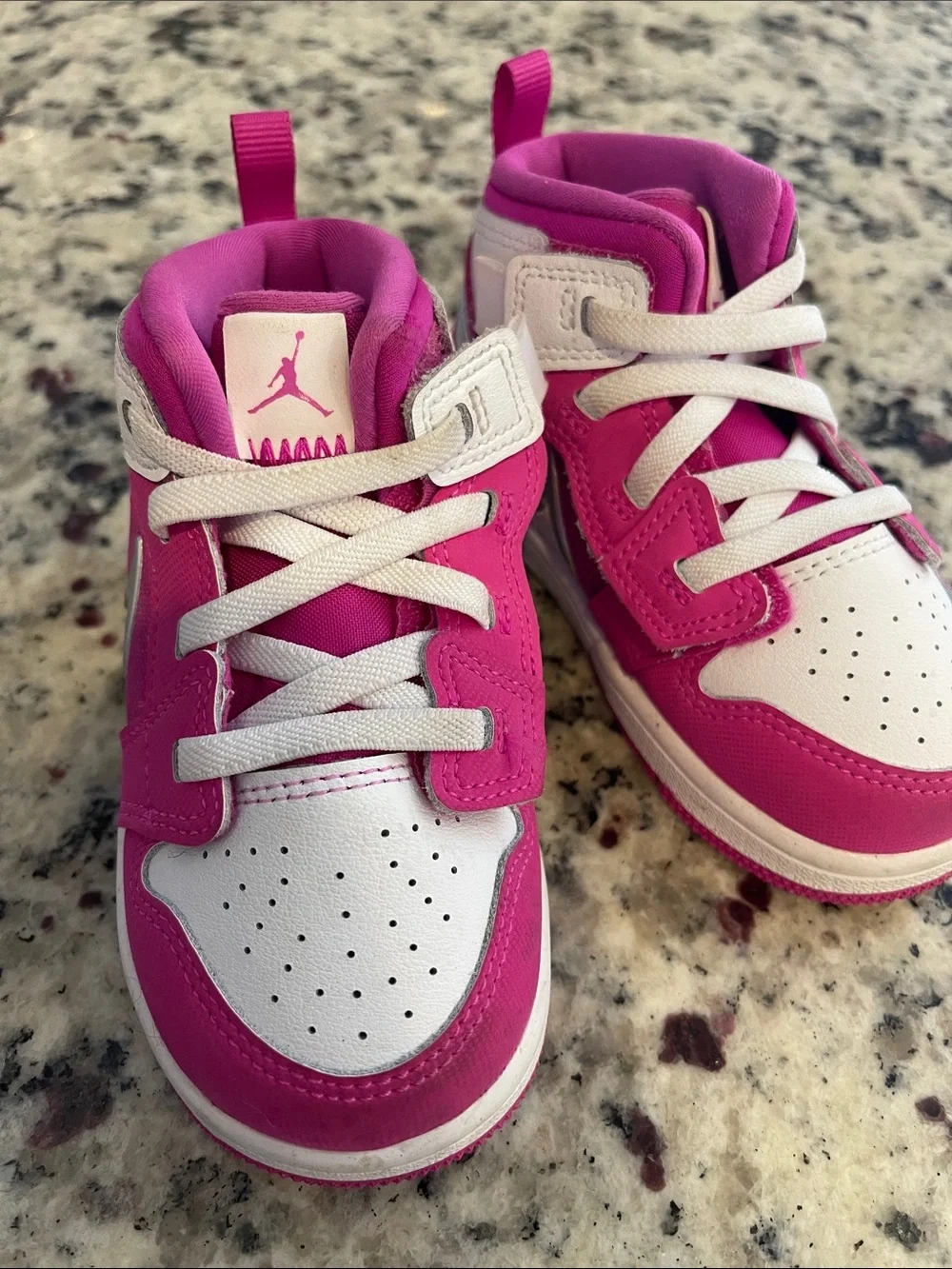 Nike Little Toddler Size 7 Hot Pink and White High-Top Sneakers with Velcro